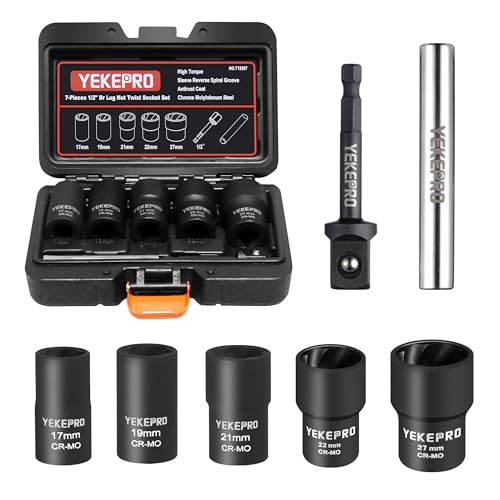 7PCS Lug Nut Removal Tool, 1/2" Drive Impact Twist Socket Set - size: 7-Piece Twist Socket Set