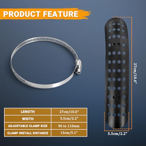 Motorcycle Exhaust Heat Shield with Holes, Bent Metal Shield Intake Baffle Cover with 90-110mm Clamps - Black - color: black