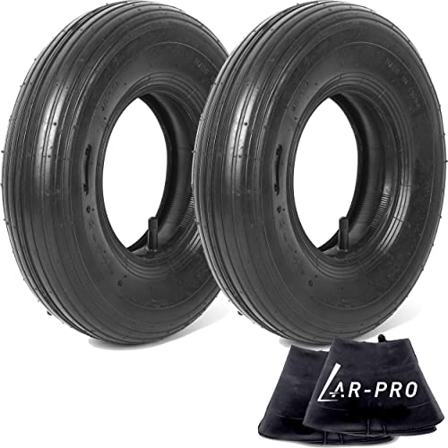 (2 Sets) 4.00-6 Replacement Pneumatic Tires and Inner Tubes - Universal Fit 13” Tires and Tubes Compatible with Wheelbarrows and Gorilla Carts - With Ribbed Treads and TR13 Straight Valve Stems - size: 4.00-6