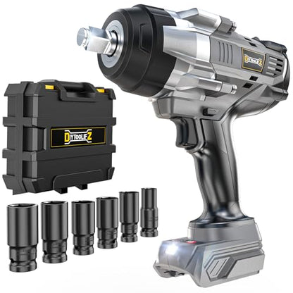 DIYtoolifz Cordless Impact Wrench 1/2 inch Compatible with Dewalt 20v Battery, 1700 Ft-lbs High Torque Impact Driver with 6Pcs Sockets & Storage Case, Electric Impact Gun with 4-Speed & LED Light - size: 1/2 inch, style: Socket Set Compatible with Dewalt