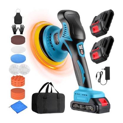Cordless Car Polisher, 21V Car Buffer with 2x 2000mAh Batteries