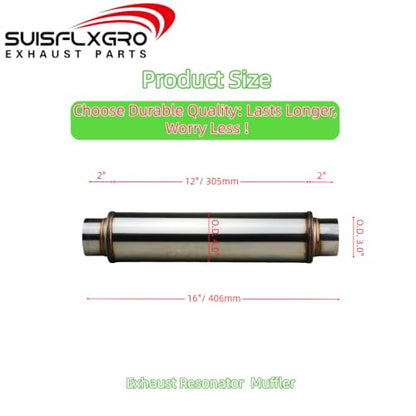 Exhaust Resonator, Straight Gasflow Design, Quiet and Deep Sound Muffler, Made of 100% Stainless (3.0X16/20) - size: 3.0X16/20