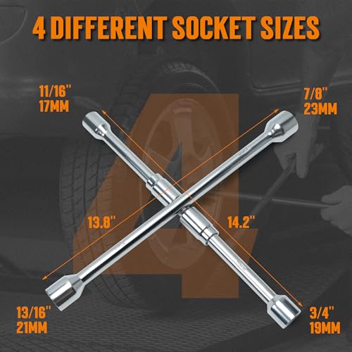 TONDA 4 Way Lug Wrench, Foldable Tire Iron, Lug Nut Wrench, 17/19/21/23mm - style: Foldable