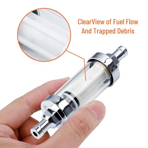 5/16 inch 9747 Inline Fuel Filter With Clear View Glass And Chrome (5) - size: 5 Pack