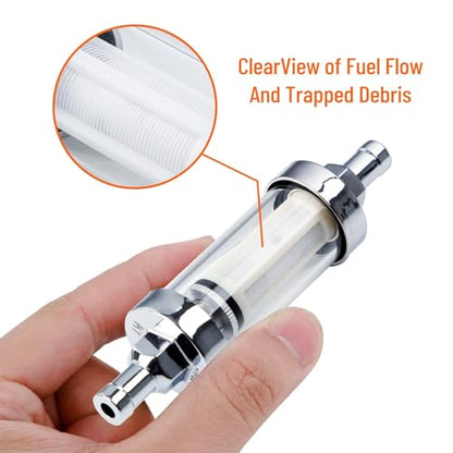 5/16 inch 9747 Inline Fuel Filter With Clear View Glass And Chrome (5) - size: 5 Pack