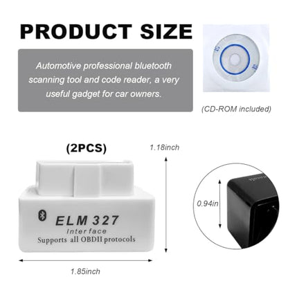 KVAEY 2 PCS OBDII Car Auto Diagnostic Scanner, ELM327 Automotive Bluetooth Scan Tool and Code Reader, Professional Car Bluetooth Engine Fault Code Reader, Universal Car Accessories (White) - color: White, size: 2 PCS