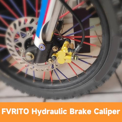 FVRITO Front Disc Hydraulic Brake Master Cylinder Caliper Assembly and Pads for 50cc 70cc 90cc 110cc 125cc SSR Apollo RFZ Taotao Coolster SDG 107 Thumpstar Pitster Pro DHZ Chinese Pit Dirt Bike Parts - color: Black+Gold