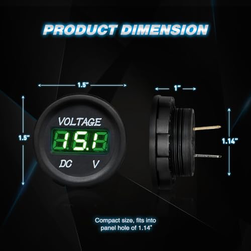 Nilight LED Digital Display Voltmeter Panel 12VDC Waterproof Digital Round Panel Volt Tester Gauge for Boat Marine Vehicle Motorcycle Truck ATV UTV - color: Green
