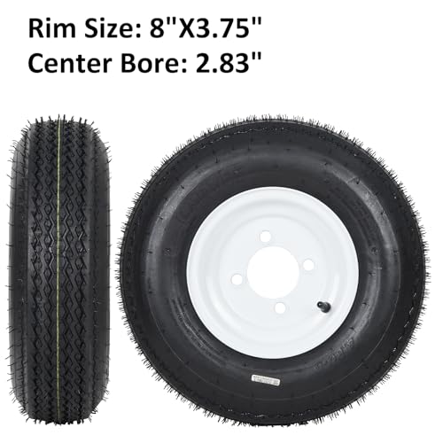Garvee 2-Pack 4.80-8 Trailer Tires on 8” White Rims, 4 Lug on 4” Bolt Pattern, Load Range C 6PR, 760 lbs, Bias Ply Pre-Mounted for Utility/Boat/Camper Trailers - size: 4.80-8, style: 4 Lug