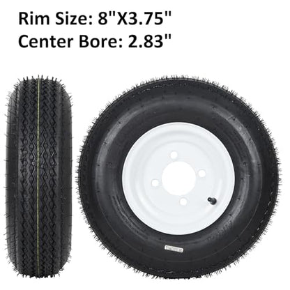 Garvee 2-Pack 4.80-8 Trailer Tires on 8” White Rims, 4 Lug on 4” Bolt Pattern, Load Range C 6PR, 760 lbs, Bias Ply Pre-Mounted for Utility/Boat/Camper Trailers - size: 4.80-8, style: 4 Lug