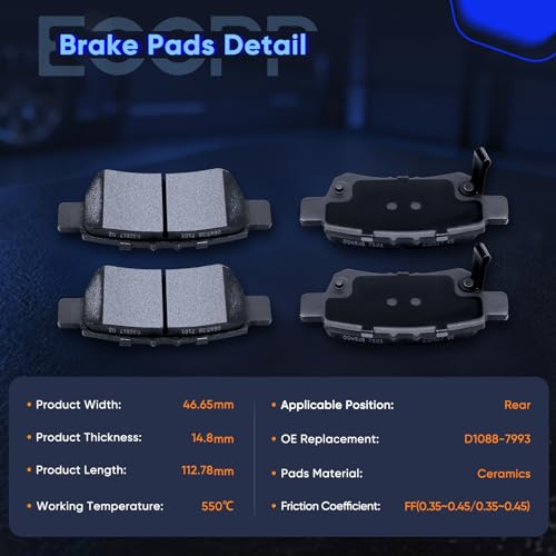 Front Rear Brake Pads,ECCPP 8pcs Ceramic Disc Kits For Honda For Odyssey - size: Front D1089-7994 + Rear D1088-7993