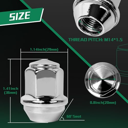 M14*1.5 One-Piece Lug Nuts,20 pcs OEM Factory Style Chrome Wheel Nuts for 2015-2023 Ford Edge Mustang Explorer Fusion GT/Lincoln Aviator MKX MKZ 611-007 ACPZ-1012-D ACPZ-1012-M - size: M14x1.5