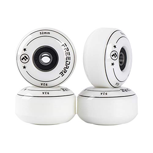 FREEDARE Skateboard Wheels 52mm and Bearings, Spacers Installed 92A for Street Tricks(Pack of 4) - color: white