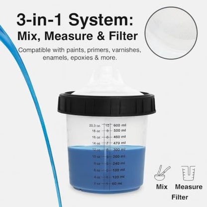 Disposable Paint Cups System 20oz(600ML) with lids for HVLP/LVLP Spray Guns - size: 20 Ounce Kit (600ml)