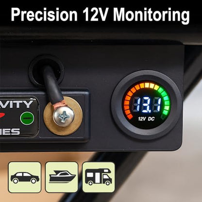 MGI SpeedWare 12vDC Voltmeter Gauge with Blue LED Digital Display (Long Body) - size: 12V Long Body