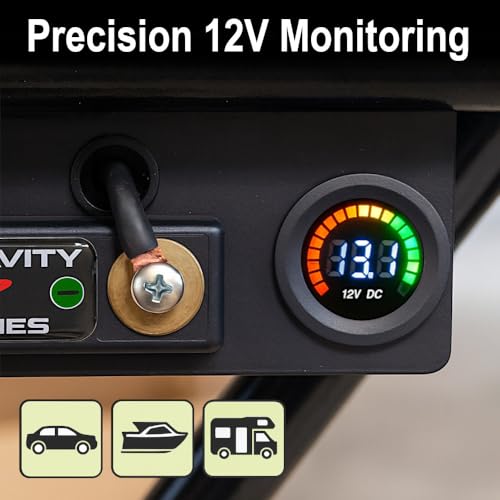 MGI SpeedWare 12vDC Voltmeter Gauge with Blue LED Digital Display (Long Body) - size: 12V Long Body