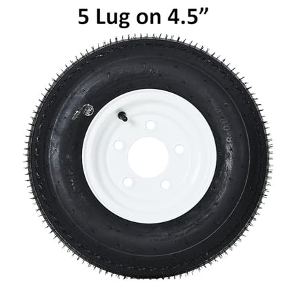 Garvee 2-Pack 4.80-8 Trailer Tires on 8” White Rims, 5 Lug on 4.5” Bolt Pattern, Load Range C 6PR, 760 lbs, Bias Ply Pre-Mounted for Utility/Boat/Camper Trailers - size: 4.80-8, style: 5 Lug