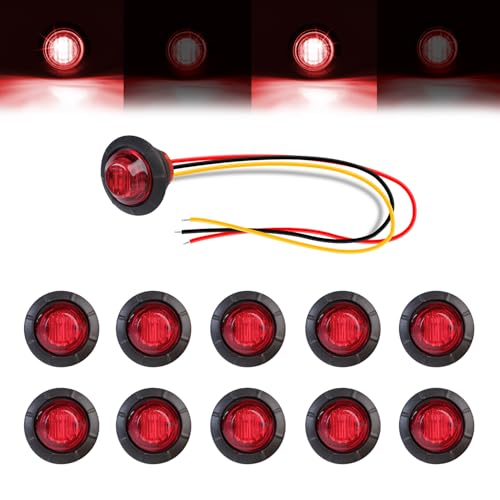 TMH 10 Pcs Strobe + Marker Lights 3/4 Inch Red LED Mini Round Bullet Light, Dual Function Steady & Flash 12V DC Flush Mount with Grommet for Truck, Trailer, RV, ATV, Van - color: Red 10 Pcs, size: Pack of 10