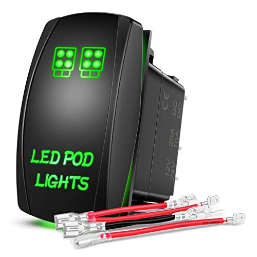 Nilight LED POD Lights Rocker Switch with Jumper Wires Set 5Pin Laser Green - color: Green, size: LED POD LIGHTS