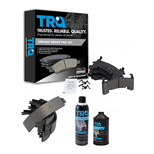 TRQ Front Ceramic Brake Pad & Rear Shoe Kit w/Chemicals - color: Ceramic, size: BFA12798