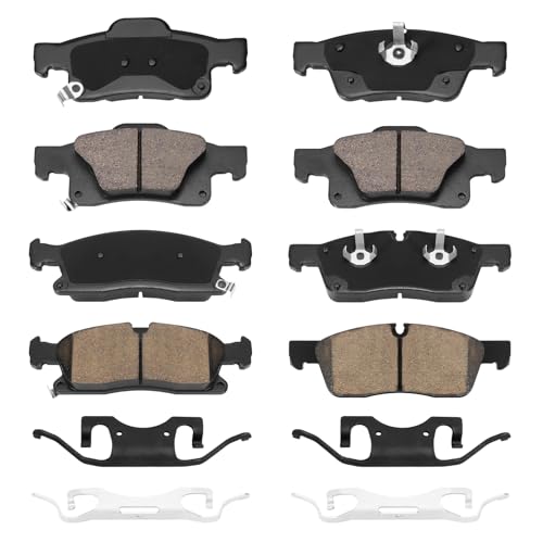 Front & Rear Ceramic Brake Pads Set with Hardware for 2011-2020 Dodge Durango & 2011-2016 Jeep Grand Cherokee - style: HZ1455+HZ1498