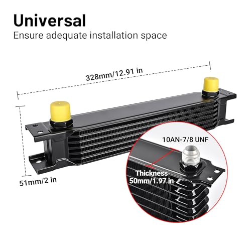 EVIL ENERGY 7 Row Oil Cooler, 10AN Stacked Plate Transmission Engine Cooler Universal British Radiator Aluminium Black - size: 7 Row