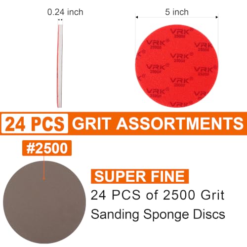 24 PCS 5 Inch Hook and Loop Sanding Sponge Discs Set 2500 Grit - size: 5 In 2500 Grit 24 PCS