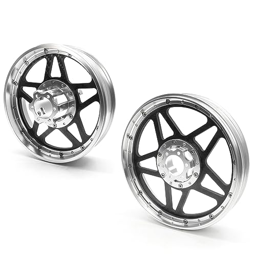 TREAL Losi Promoto MX Front and Rear Wheels(2P), CNC Machined Aluminum w Carbon Rims for Losi 1/4 FXR Motorcycle(Silver) - color: silver