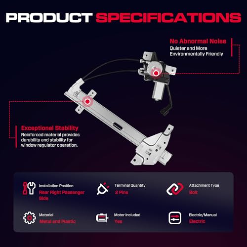 Rear Passenger Side Power Window Regulator with Motor (2 Pins) Fit for 1997-2005 Buick Century 1997-2004 Regal, 1998-2002 Oldsmobile Intrigue, 741-709 - size: Rear Passenger (RH)