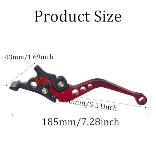 1 Pair Red Motorcycle Brake Clutch Levers, CNC Aluminum Alloy Handle Set for Scooter Motorbike, Adjustable Replacement Parts - color: Red