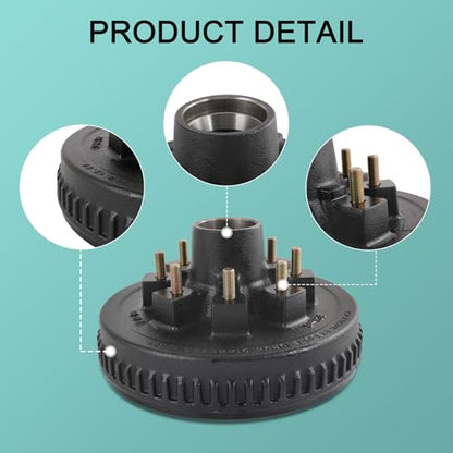 12"x 2" Trailer Brake Drum Kit 8 on 6.5" Replacement for 7000LBS Axle Hub Heavy Duty 8 Bolt Trailer Brake Hub Drum Assembly with 1/2"-20 Stud 25580, 14125A Drums 008-219-04-22004K