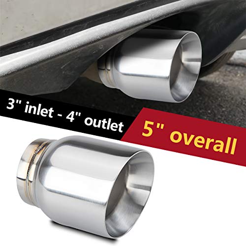 LCGP 3" Inlet Universal Exhaust Tip, 4" Outlet - 5" Long, Stainless Steel Double Wall Angle Cut - size: 3“x4"x5", style: Polished