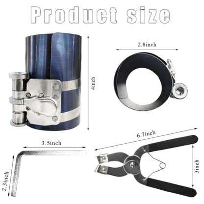 povtii 4" Car Engine Piston Ring Compressor Tool, Vehicle Piston Ring Ratcheting Lock Installer Removal Kit, Compress Pistons with Adjustable Piston Ring Plier, Car Accessories - color: 4 Inch
