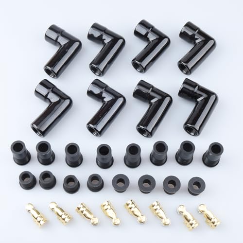 AC PERFORMANCE 90 Degree Ceramic Spark Plug Boot Kit Black 8PCS - color: Black, size: 90 Degree - 8PCS