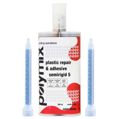 Polymix Universal Semi-Rigid Automotive Multipurpose Plastic Repair and Adhesive 200ml Cartridge & Two Application Mixing Nozzles