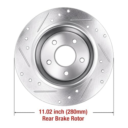 HUSCH Ceramic Brake Pads and Drilled Slotted Brake Rotors Fit for Ford - size: Drilled&Slotted-54193+D1564
