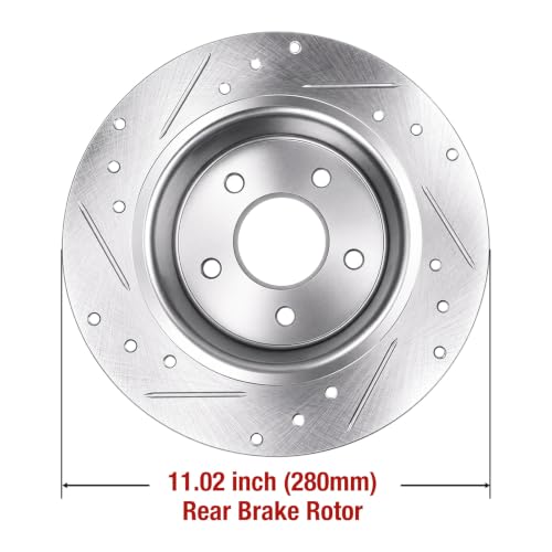 HUSCH Ceramic Brake Pads and Drilled Slotted Brake Rotors Fit for Ford - size: Drilled&Slotted-54193+D1564
