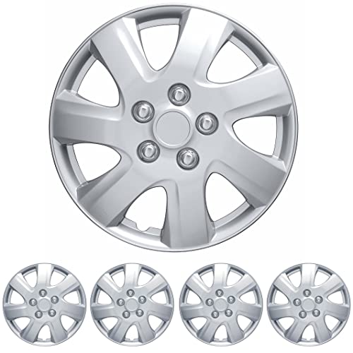 BDK (Set of 4) 16" Inch Rims Hubcaps Automotive Car Wheel Hub Caps Wheel Covers, Snap-On Direct OEM Replacement Toyota, Honda, Nissan, Ford, Mazda, Chevrolet, Kia, Hyundai, Volvo, BMW - 7 Spokes - color: Silver Classic