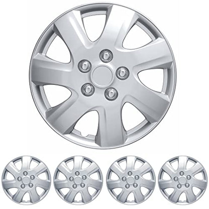 BDK (Set of 4) 16" Inch Rims Hubcaps Automotive Car Wheel Hub Caps Wheel Covers, Snap-On Direct OEM Replacement Toyota, Honda, Nissan, Ford, Mazda, Chevrolet, Kia, Hyundai, Volvo, BMW - 7 Spokes - color: Silver Classic