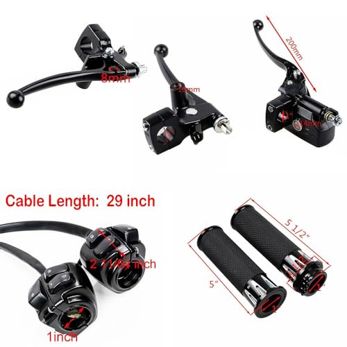 Left Clutch Lever & Right Hydraulic Brake Master Cylinder + Pair 1" Handlebar ON/Off Control Switches + 2PCS Rubber Hand Grips for 1996-2012 Harley Softail Dyna Sportster V-Rod