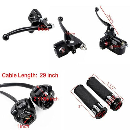 Left Clutch Lever & Right Hydraulic Brake Master Cylinder + Pair 1" Handlebar ON/Off Control Switches + 2PCS Rubber Hand Grips for 1996-2012 Harley Softail Dyna Sportster V-Rod