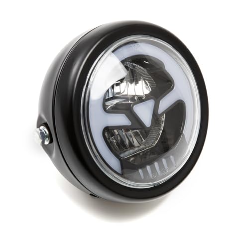 Motorcycle Headlight 5.75 inch Round LED with Mounting Brackets Assembly, Front Headlamp with DRL High/Low Beam for Cafe Racer E-bike Bobber Chopper (style A) - style: style A