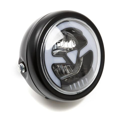 Motorcycle Headlight 5.75 inch Round LED with Mounting Brackets Assembly, Front Headlamp with DRL High/Low Beam for Cafe Racer E-bike Bobber Chopper (style A) - style: style A