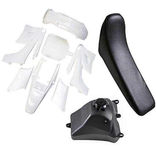TDPRO Plastic Fairing Kit Fender Parts and Black Seat & 3L Gas Petrol Fuel Tank for Apollo Orion 110cc 125cc 150cc Pit Dirt Bike (White) - color: White