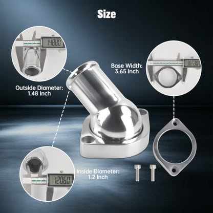 45° Swivel Water Neck Aluminum Polished Thermostat Housing - color: Silver, size: 45 Degrees Style2