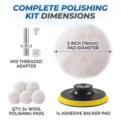 7 PCS 3 Inch Wool Polishing Buffing Pad Polishing Buffing Wheel with M10 Drill Adapter, Car Buffer Drill Attachment, Drill Buffer Polisher Attachmen for Car, Glass, Tile, Tire Polishing & Waxing - size: 7 Pcs 3 Inch