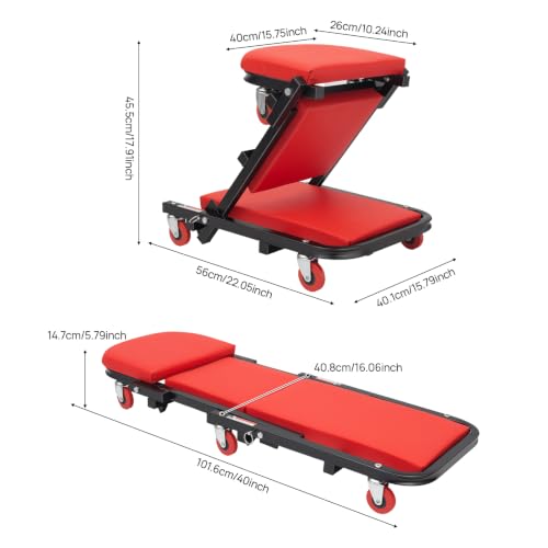 Foldable Z Garage Creeper 40inch, 2 in 1 Mechanic Creeper Stool