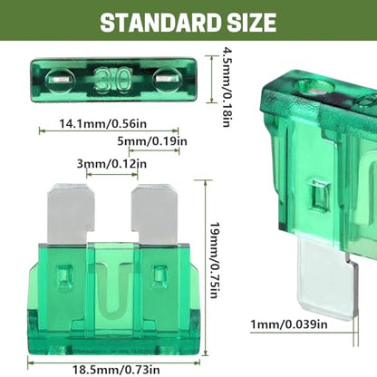 LOCOPOW 100Pcs Standard Blade Fuses Kit Car Fuse Assortment Kit RV Fuses - size: 100PCS