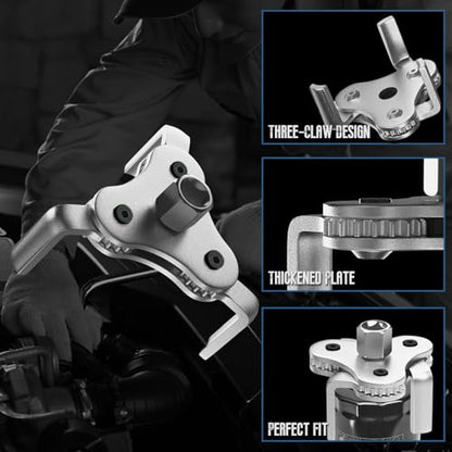 Universal Oil Filter Wrench Adjustable, from 2-1/2 inch to 4.5 inch 3 Jaw Oil Filter Removal Tool Set, Efficiency 2 Way Oil Filter Wrench