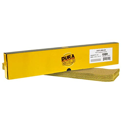 Dura-Gold 80 Grit Gold Pre-Cut PSA Longboard Sandpaper Sheets, Box of 20 - size: 80-Grit